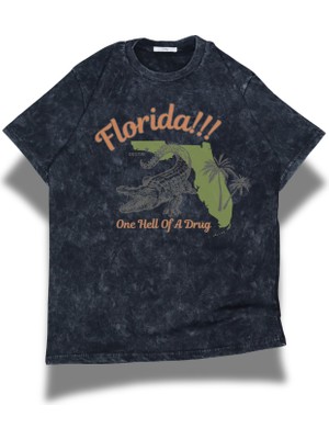 Unisex Florida One Hell Of A Drug Yazılı Yıkamalı T-Shirt,oversize Taylor Swift Temalı Retro Tişört