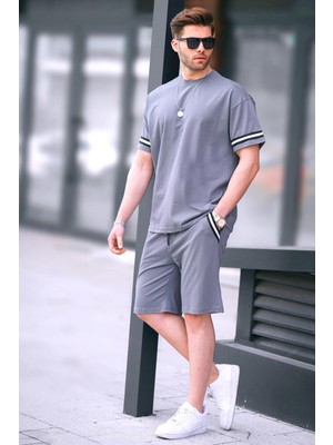 Füme Bisiklet Yaka Erkek Şort Takımı 5951
