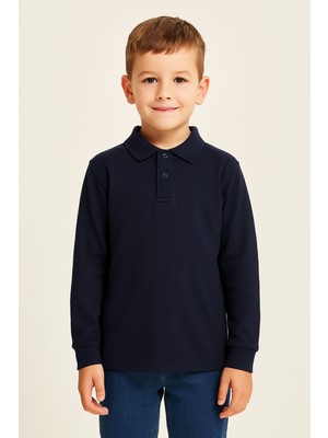Unisex Uzun Kollu Polo Yaka Pamuklu Okul Tshirt - 2309