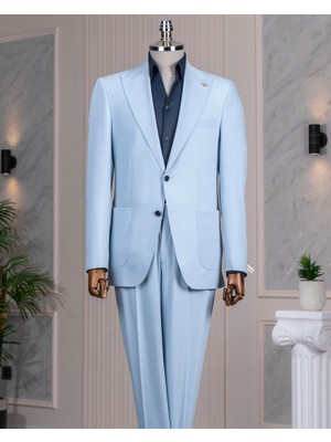 Italyan Stil Slim Fit Ceket Pantolon Takım Elbise Mavi T14540