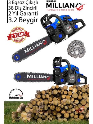 MLN-MS-362 Ağaç Motoru Benzinli Testere Ağaç Odun Dal Kesme Makinası Zincirli Hızar +1 Zincir Hediye