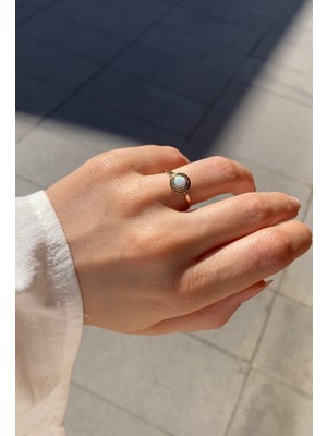 Onseva Kuyumculuk 14 Ayar Altın Mistik Oval Opalit Taşlı Yüzük