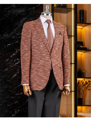 Terzi Adem Altun İtalyan stil slim fit mono yaka erkek ceket turuncu T10965