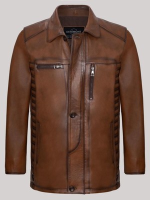 Hakiki Deri Taba Gömlek Yaka Düğmeli Erkek Deri Ceket