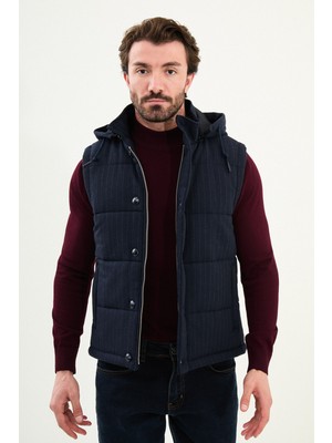 Çizgili Slim Fit Kapşonlu Şişme Erkek Yelek