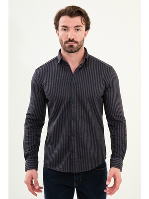 Çizgili Slim Fit Yün Erkek Gömlek