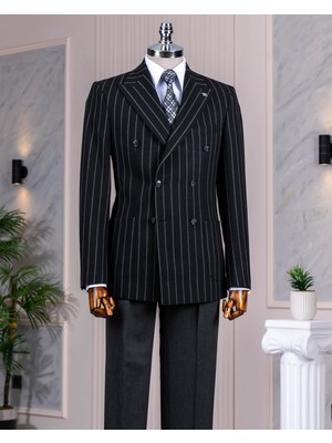 Italyan Stil Slim Fit Kruvaze Erkek Tek Ceket Siyah T14336