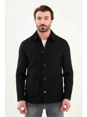 Kırçıllı Slim Fit Kadife Yaka Torba Cepli Erkek Trenchcoat