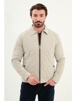 Desenli Slim Fit Gömlek Yaka Kapitone Erkek Mont