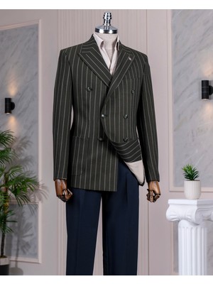 Italyan Stil Slim Fit Kruvaze Erkek Tek Ceket Yeşil T14547