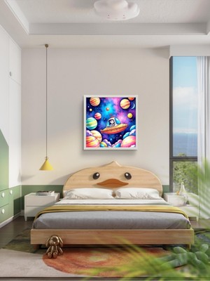 Uzay ve Gemi Çocuk Odası LED Tablo – 60X60 cm | Sıva Üstü Montajlı, Tak-Çalıştır Sistem, Arapuarlı