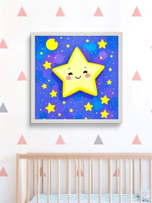 Sevimli Yıldız Bebek ve Çocuk Odası LED Tablo – 60X60 cm | Sıva Üstü Montajlı, Tak-Çalıştır Sistem,