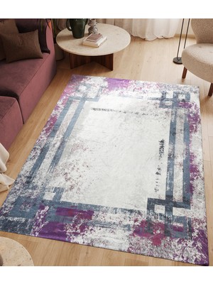 Kadife Dokulu, Lastikli, Sünger Apreli, Kaymaz Taban, Yıkanabilir Modern Desenlerde Halı Örtüsü - 9 M2