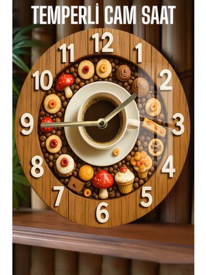 Kahve Tutkunlarına Özel 3D Görünümlü Temperli Cam Saat – 33 cm CSDW362