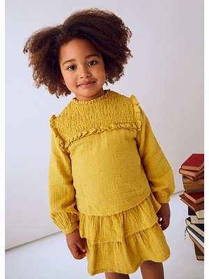 Mayoral Sarı Kız Çocuk Fırfırlı Bluz Etek Takım 4933