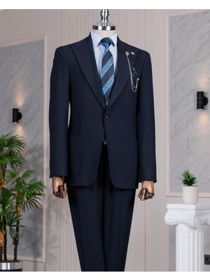 Italyan Stil Slim Fit Torba Cep Ceket Pantolon Takım Elbise Lacivert T14552