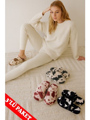 3'lü Paket Solara Kapalı Kadın Terlik Ev Terliği