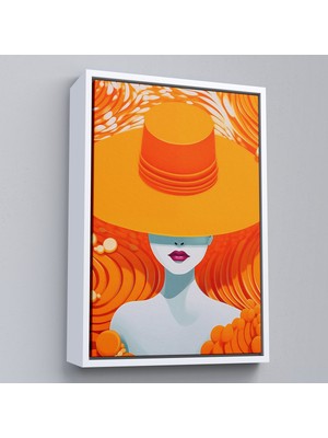 Çerçeveli Dekoratif Kanvas Tablo, Turuncu Şapkalı Retro Kadın TABLO-7561