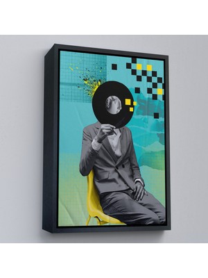 Çerçeveli Dekoratif Kanvas Tablo, Plak Kafalı Adam Pop Art TABLOSU-7877