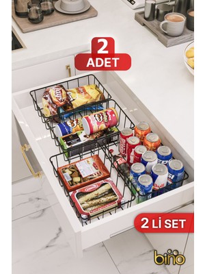 Iki Adet Çok Amaçlı Dolap Içi Metal Organizer Sepet Siyah