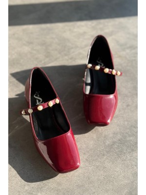 Myrel Rugan Bordo Inci Detaylı Mary Jane