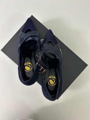 Vante Celine- Lacivert Süet & Dokulu Deri Stiletto-Abiye Topuklu Süet