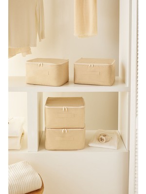 Küçük Bej Pötikare Baza Altı Valiz Düzenleyici Hurç 30X22X18, 4'lü Set