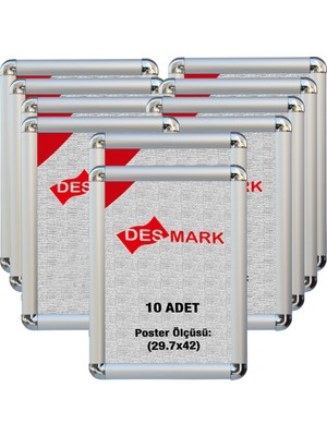 10 Adet 25 mm A3(29.7X42) Rondo Köşe Alüminyum Aç-Kapa Çerçeve – Poster Çerçevesi (Gümüş Eloksallı)