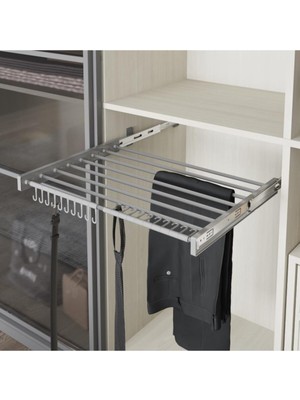 Gri Teleskopik Raylı Pantolonluk, 45CM, Plastik Kapaklı, Pratik ve Şık Tasarım