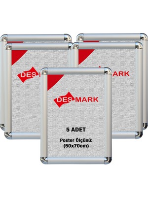 5 Adet 25 mm B2(50X70) Rondo Köşe Alüminyum Aç-Kapa Çerçeve – Poster Çerçevesi (Gümüş Eloksallı)