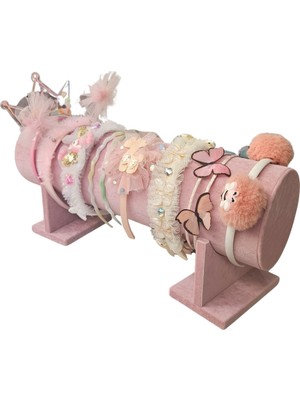 40 cm Pembe Süet Saç Takı Düzenleyici, Taç, Toka ve Bandı Standı