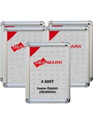 5 Adet 25 mm B3(35X50) Rondo Köşe Alüminyum Aç-Kapa Çerçeve – Poster Çerçevesi (Gümüş Eloksallı)