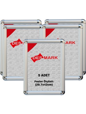 5 Adet 25 mm A3 (29.7X42) Rondo Köşe Alüminyum Aç-Kapa Çerçeve – Poster Çerçevesi (Gümüş Eloksallı)