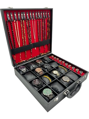 Gri Kulplu Takı Kutusu, Saat, Yüzük ve Tesbih Saklama Alanı