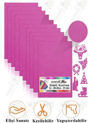 Pembe Simli Karton A3 30X40 cm 10 Lu 1 Paket Simli Fon Kartonu Parıltılı Kağıt Anasınıfı Kreş Etkinlik Proje