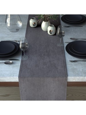 DEMOR HOME Kadife Dokulu Gümüş Grisi Runner