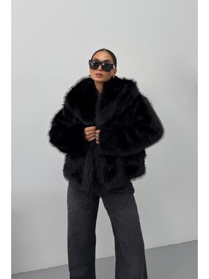 Kadın Kürk Şık Geniş Yaka Astarlı Çıtçıt Düğmeli premium kürk