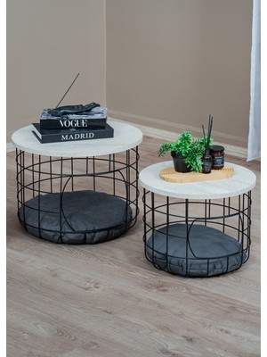 Uyan Ev Ürünleri Traverten Kedi Yuvalı Sepet Sehpa 2 Li Mdf Çok Amaçlı Zigon