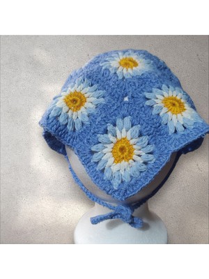 Papatya Desenli Bohem Örgü Bandana