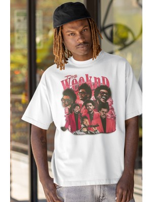 Unisex Red The Weeknd Yazılı Tişört, Oversize Rapper Temalı Bisiklet Yaka T-Shirt