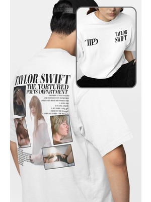 Unisex T.t.p.d Tracklist Sırt Baskılı Tişört, Oversize Taylor Swift Temalı Bisiklet Yaka T-Shirt
