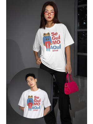 Unisex Se Gui Mo Aqui Dtmf Yazılı Tişört, Oversize Bad Bunny Temalı Bisiklet Yaka T-Shirt