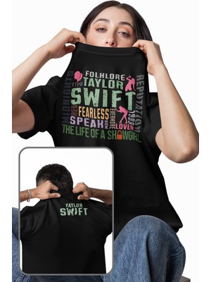 Unisex Renkli Taylor Swift Ense Baskılı Tişört, Oversize Müzik Temalı Bisiklet Yaka T-Shirt