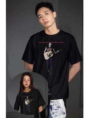 Unisex The Great American Bar Scene Yazılı Tişört, Oversize Zach Bryan Temalı Bisiklet Yaka T-Shirt