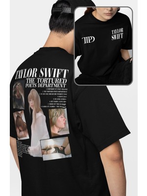 Unisex T.t.p.d Tracklist Sırt Baskılı Tişört, Oversize Taylor Swift Temalı Bisiklet Yaka T-Shirt