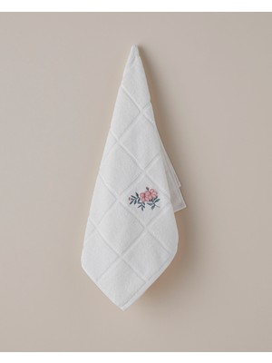 Floral Check Pamuk Yüz Havlusu 50X80 cm Beyaz