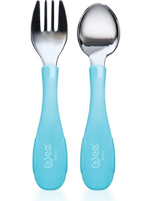 Wee Baby Paslanmaz Çelik Kaşık Çatal Seti Mavi