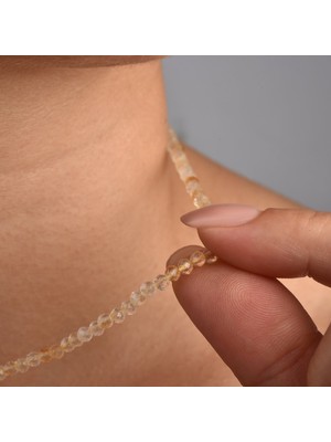 925 Ayar Gümüş Altın Kaplama Doğal Sitrin Faset Kesim Boncuklu Choker Kolye - NGS00125