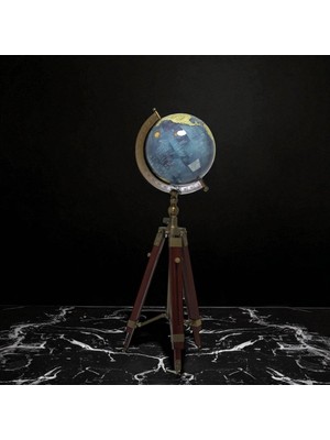 Tripod Ayaklı Retro Dünya Küresi – Mavi Atlas Model Vip