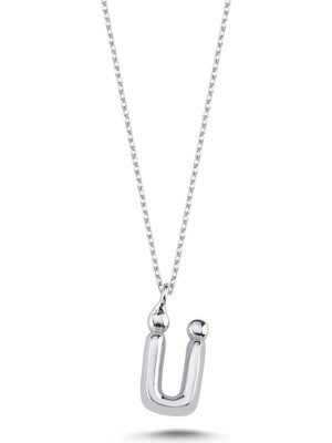 925 Ayar Gümüş Rodyum Kaplama 3 Boyutlu Balon Ü Harf Kolye